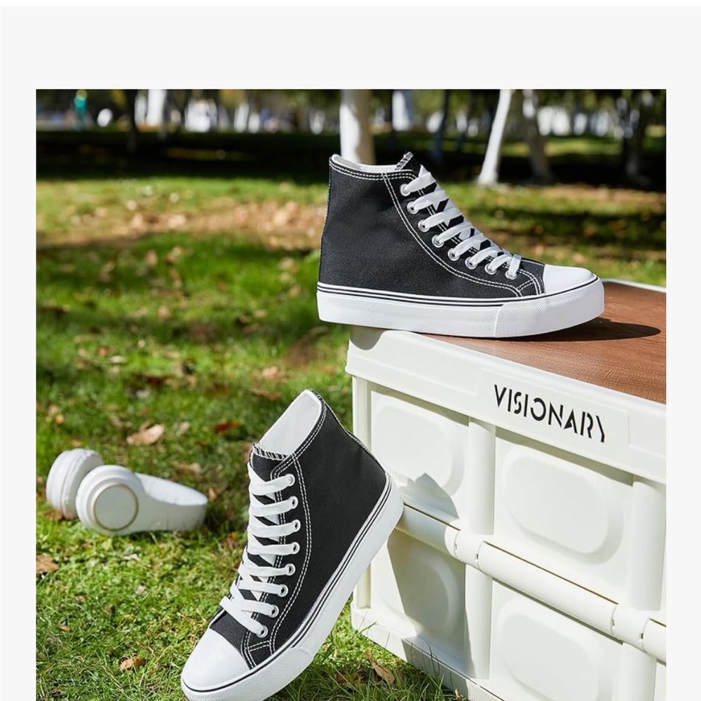 NEW Black & White High-Top Canvas Sneakers - Picture 1 of 9